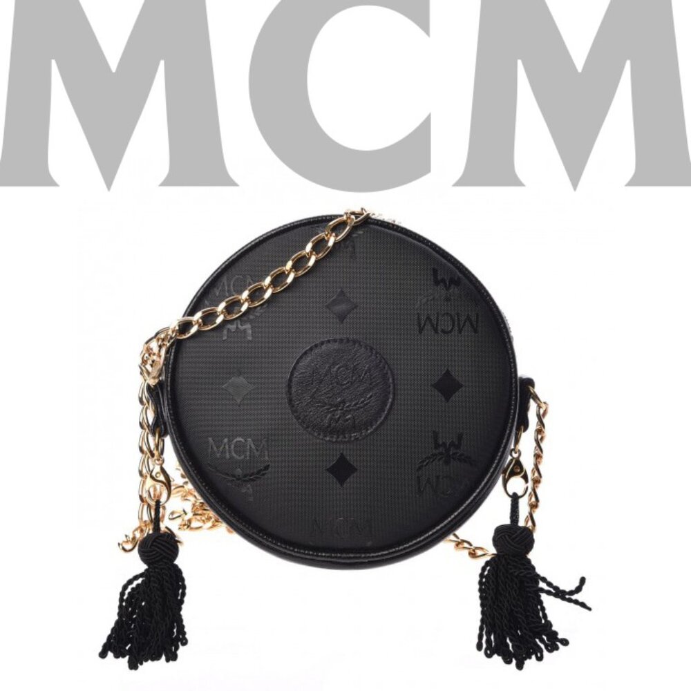 Vintage MCM Suzy Wong Crossbody Round Bag, Black + Turquoise Tassels